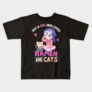 Just a Girl Who Loves Ramen and Cats Kids T-Shirt